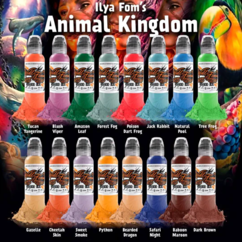 World Famous Tattoo Ink 16 Bottle Ilya Fom's Animal Kingdom Sixteen Color Set